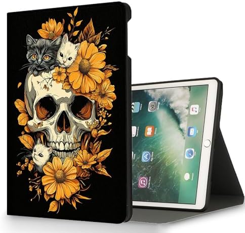 for Microsoft Surface Pro 7 Plus,Surface Pro 7/6/5/4 12.3" Tablet Case,Auto Wake/Sleep,Adjustable Stand Protective Cover - Skull Cat