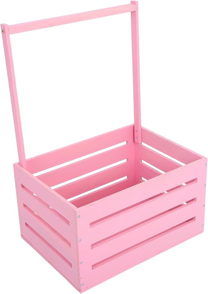 UPKOCH Wooden Storage Crate with Handle Versatile Organizer for Shower Newborns Dolls Pets Space Efficient Pink Storage for Parents