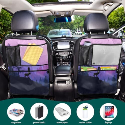 2 Pack Back Seat Car Organizer with Storage Pockets Kick Mats Back Seat Protector Hanging Car Organizer Automotive Seat Back Cover Organizers Purple Stag Mountains and Forest