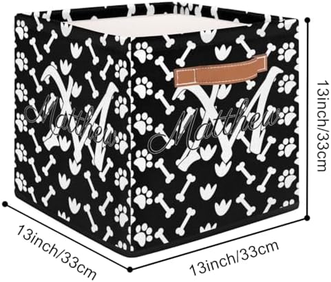 Personalized Storage Baskets for Organizing, Foldable Storage Bins with Handles Custom Cute Basket for Boys, Girls, Pet, Clothes, Blanket, Bedroom Nursery Toy Storage Gift,13 x13 x13 In, Bone Claw