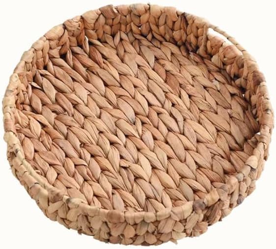 Wicker Storage Baskets Set of 3 Round 15'' x 15'' x 3'' | Hand-Woven Natural Water Hyacinth Storage Baskets Stackable Pantry Organizers and Storage for Shelves Bathroom Kitchen