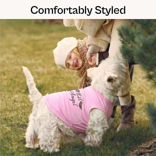 Parisian Pet Dog Shirt – 100% Cotton Lil Angel Shirts for Large Dogs – Pink Sleeveless Puppy Clothes – Breathable and Lightweight Girl Dog Clothes - Stretchy Pet Apparel - Summer Tshirts for Dogs