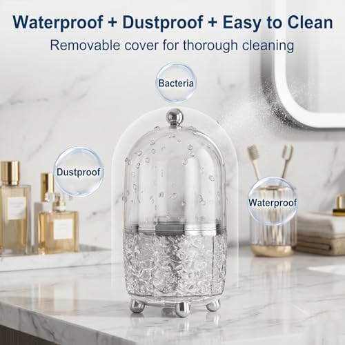 360°Rotating Toothbrush Holder with Cover, Dustproof Electric Toothbrush and Toothpaste Holder for Bathroom Countertop, 3 Slots Makeup Brush Organizer & Bathroom Storage (Transparent Gray)
