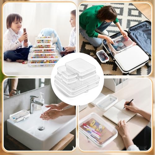 6Pcs Clear Hard Shell Zipper Case Set Travel Organizer, Hard Plastic Zipper Pouches White Storage for Makeup, Toiletry, Office Supplies & Kids Toys