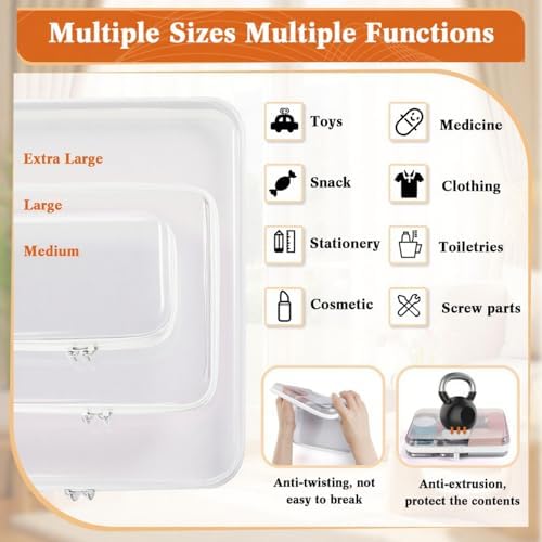 6Pcs Clear Hard Shell Zipper Case Set Travel Organizer, Hard Plastic Zipper Pouches White Storage for Makeup, Toiletry, Office Supplies & Kids Toys