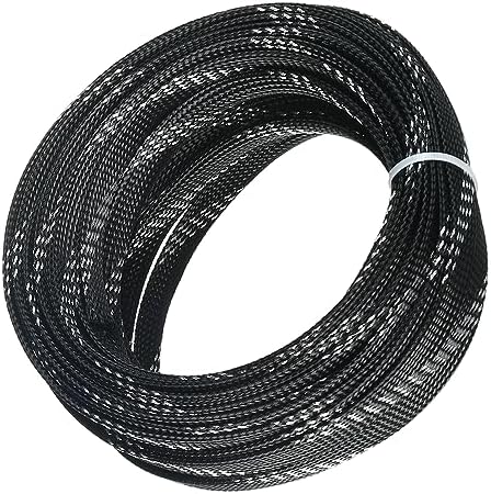 Othmro 32.8ft Length PET Flexible Expandable Braided Cable Sleeves 0.47in Width Wire Loom Sleeving and Organizer Flexible Wire Mesh Sleeves for TV Audio PC Computer Cords from Pet Chewing Black Silver
