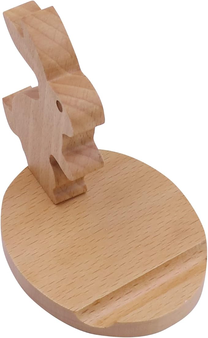 Cute Bunny Cellphone Stand Holder Wooden Smartphone Desk Holder for All Mobile Phones Animal Phone Stand Desk Ornament