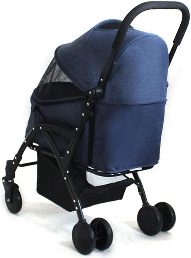 Double Dog Stroller Pet Trolley Cart 4 Wheels Foldable Pram for Cat Dog 360° Rotation Front Wheel Pet Travel Stroller Quick Folding (B) (C)