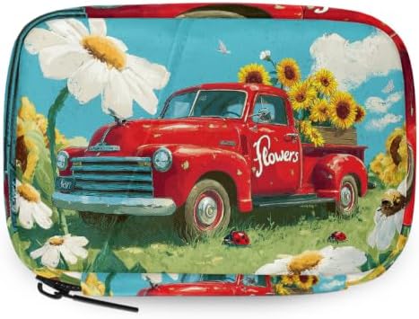 Travel Pill Organizer Vintage Red Truck Flower Small Pill Case