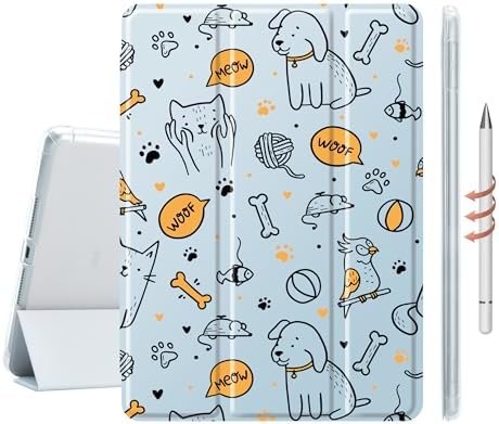 Cute Pets Cats Case for 10.5" iPad Pro(2017)/iPad Air 3, Clear TPU Smart Stand Back Cover with Pencil Holder, Auto Wake/Sleep Foldable Shockproof Protective Case