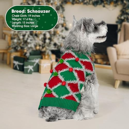 cyeollo Dog Christmas Sweater, Turtleneck Pullover Holiday Outfit, Ball XL