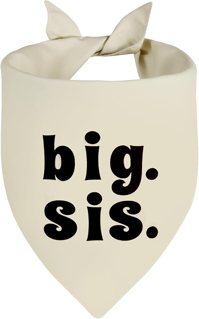 Big Sister Dog Bandana Beige Large 1PCS, Adjustable Triangle Scarf | Pregnancy Announecment, New Baby for Family.