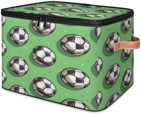 Sports Soccer Balls Storage Box with Zipper Lid | Collapsible, Fabric, Storage Bin, Handle, Large, Closet Organizer, Containers, Bedroom, Home, Soccer Football