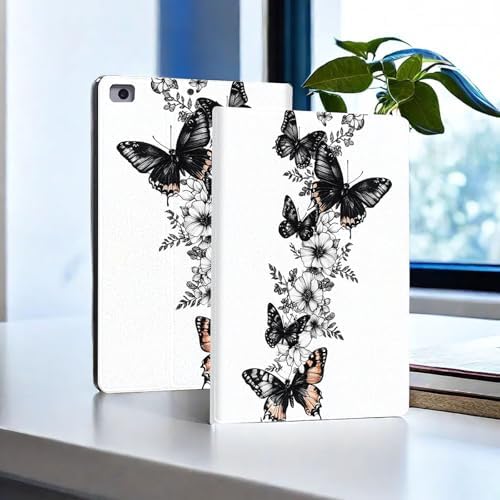 for Microsoft Surface Pro 7 Plus,Surface Pro 7/6/5/4 12.3" Tablet Case,Auto Wake/Sleep,Adjustable Stand Protective Cover - Black Butterfly Flower