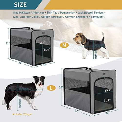 PETSFIT Collapsible Dog Crate, Soft Sided Dog Crate - 31 Inch with Thicken Mat, Easy to Fold, Sturdy and Portable, Perfect for Traveling, Dog Travel Crate Grey