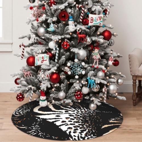Christmas Tree Skirt, Soft Polyester Xmas Tree Skirts with Ribbon Ties, Rustic Farmhouse Holiday Party Decorations Ink Brush Strokes Pattern in Doodle Grunge Texture Style 48"