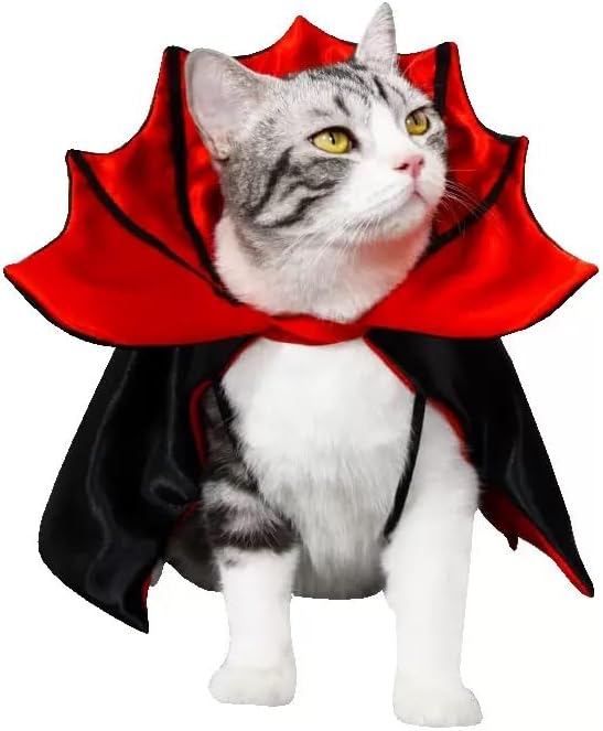 Dog Halloween Costume, Pet Cape for Small Puppy Dogs Cat Funny Red & Black Halloween Costumes with Neck Armor Adjustable Strap Idea for Vampire Party Cosplay (Red Bat, S)