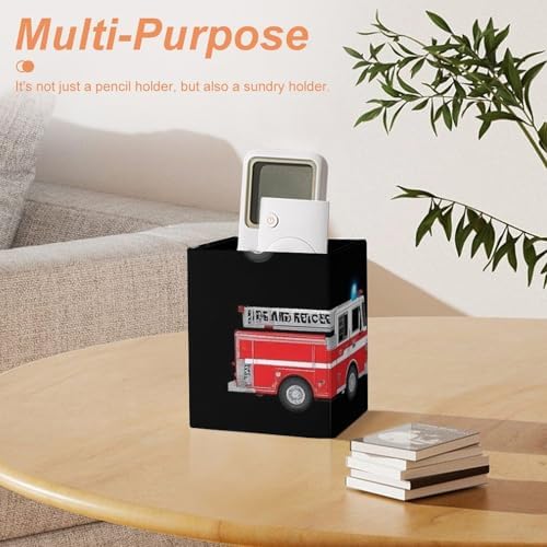 Office Pen Holder Desktop Stationery Organizer Makeup Brush Cup For Women Cute Cartoon Fire Truck