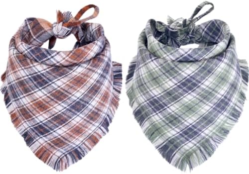 Fall Dog Bandana Autumn Thanksgiving Plaid Reversible Triangle Bibs Scarf