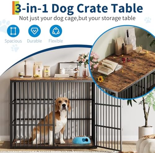 48 Inch Dog Crate Furniture, Wooden Kennel with Metal Frame, End Table | Furniture-style design, sturdy metal frame, 3-door access, spacious interior, easy assembly, home-friendly pet space