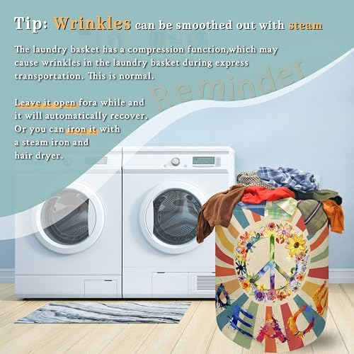 Hippie Peace Laundry Basket Foldable Oxford Cloth Hamper 18.9"x16.5"