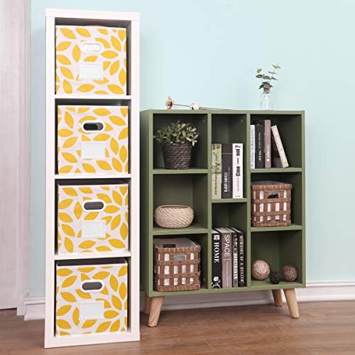 MAX Houser 4 Pack Foldable Fabric Storage Bins with Plastic Handles, Yellow | Collapsible Space-Saving Fabric Cube Storage Organizer Bins, Non-Woven Fabric with Reinforced Grommet Handles