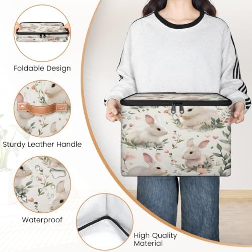 Spring Easter Bunny Storage Box with Zipper Lid | Collapsible, Fabric, Storage Bin, Handle, Large, Closet Organizer, Containers, Bedroom, Home, Cute Rabbit Floral