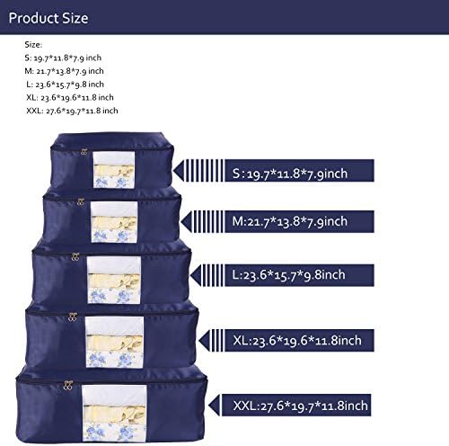 Comforter Storage Bags Pack of 2,Pillow Beddings/Blanket Clothes Organizer Storage Containers with Zippers,Breathable and Moistureproof(Navy blue 2pcs, XXL)