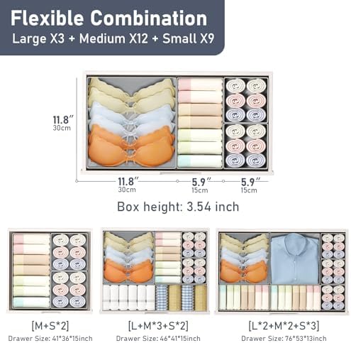 DIMJ Drawer Organizer Clothes Storage - 24 Pack Baby Dresser Organizer for Nursery, Small Fabric Closet Drawer Organizer Bins for Underwears Socks, Foldable Storage Dividers Organization for Bedroom