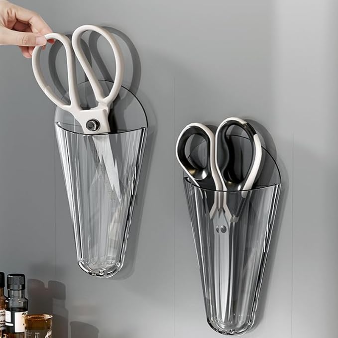Scissor Holder Adhesive Box, Cooking Food Utility Rack for Kitchen Chopsticks, Scissor Organizer for Classroom, PET Plastic, Gray, 2PCS