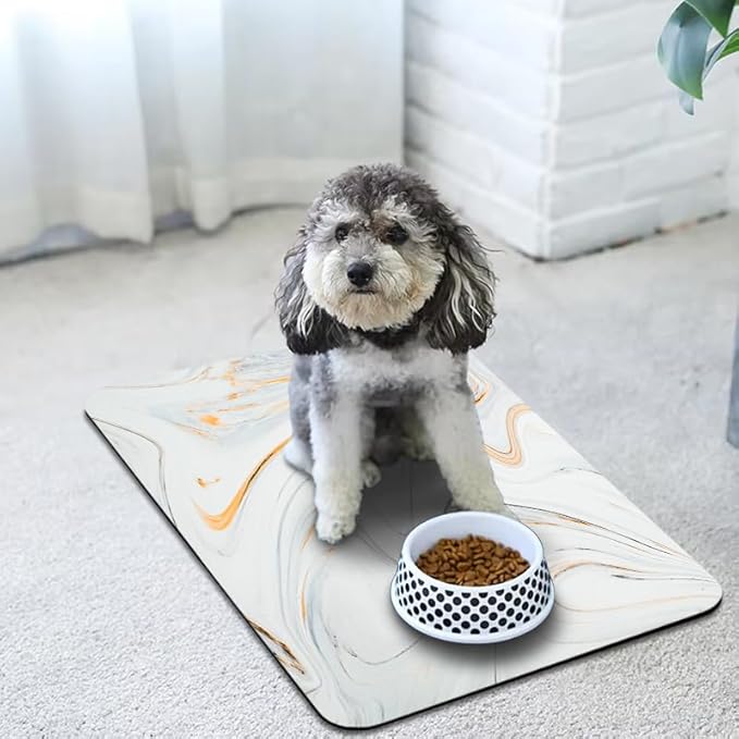 Dog Food Mats for Floors Waterproof, Dog Cat Water Bowl Mats Pet Feeding Absorbent Mat Dog Cat Pet Placemats for Food and Water Marble 24 * 32 inch