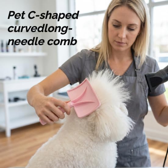 Professional Dog Slicker Brush for Poodles, Goldendoodles & Long-Haired Dogs – 25mm Extra Long Pins, Gentle Dematting & Detangling Tool for Thick Curly Coats, Non-Slip Ergonomic Handle (pink, L)
