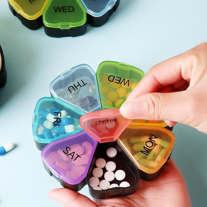 Weekly Pill Organizer 7 Day Cute Portable Large Daily Medicine Box | Easy to Open, BPA Free Travel Pill Case Reminder for Medication Dispenser Vitamin Fish Oil Supplements Capsule DHA Holder