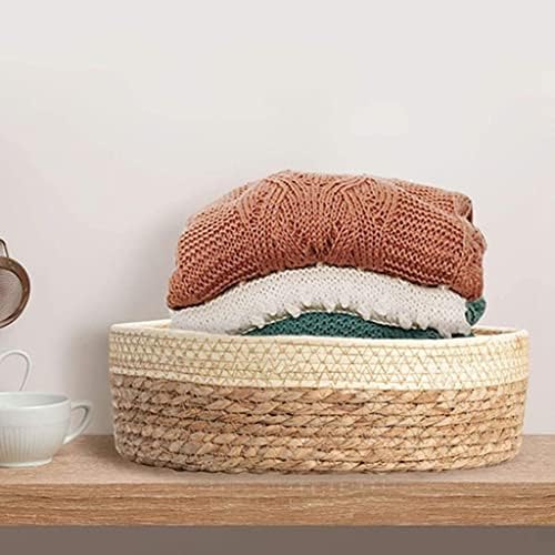 Storage Basket Woven Straw Basket Laundry Hamper Organizer Bin with Lightweight Washable Body for Clothes Towels Bed Sheets and Pet Accessories, Beige and Brown M