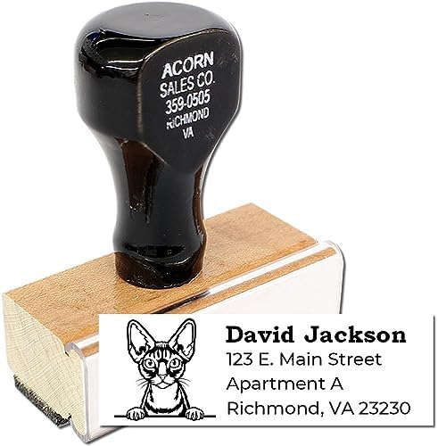 Peeking Devon Rex Cat Wood Handle Address Stamp - Personalized Stamper | Return Address Stamp for Holiday Cards Custom Made. Swap pads to change color. Custom Address Stamp Devon Rex Cat.
