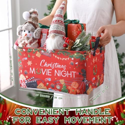 Breling 4 Pcs Christmas Movie Night Gift Baskets with Handles Christmas Party Supplies Snacks Boxes Xmas Santa Snowman Cinema Movie Theater Snack Bins Party Decorations for Xmas Birthday Holiday