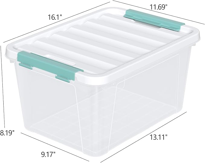 20 Quart Clear Storage Box, Plastic Latching Bins with Lids, 4 Pack