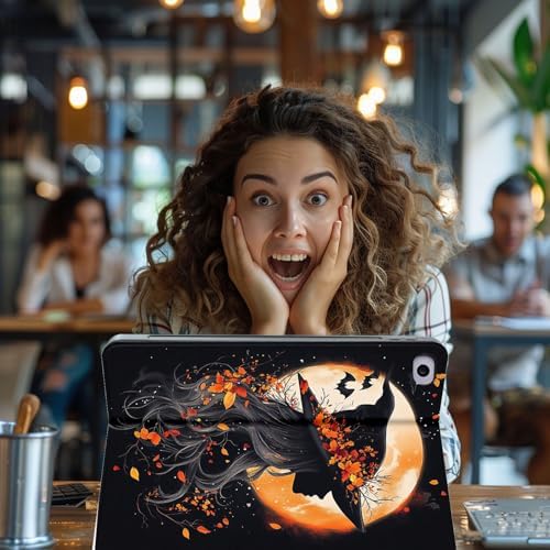for Microsoft Surface Pro X/Pro X Plus-13 2019/2020/2021/2024 Tablet Case,Auto Wake/Sleep,Adjustable Stand Protective Cover - Halloween Witch Moon