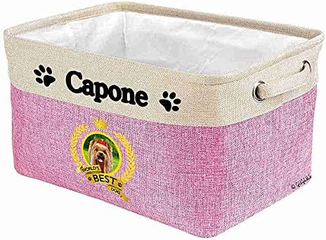 Custom Name Collapsible Dog Toy Storage Basket Bin World's Best Dog Adorable Yorkshire Terrier Yorkie Foldable Pet Toy Box Closet Shelf Baskets Organizer for Bedroom Home Dog Cat with Handles Pink