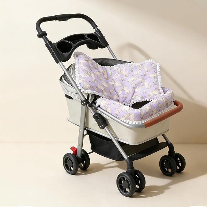 Plush Pet Stroller Pad, Removable Quilted Cotton Liner with Raised Anti Slip Edges Compatible with Dog Cart Strollers, Washable Traveling Cushion for Cats Puppies