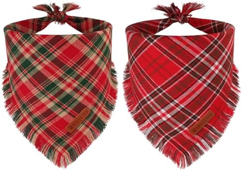 ADOGGYGO Christmas Dog Bandanas with Tassels Edges, Stylish Red Plaid Xmas Scarf, Multiple Sizes, Christmas Bandanas for Extra Large Dogs (X-Large)