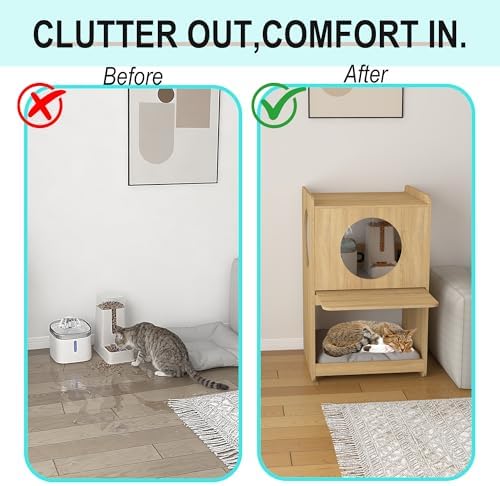GDLF Cat Feeding Station with Water Fountain Space, Elevated Window Perch