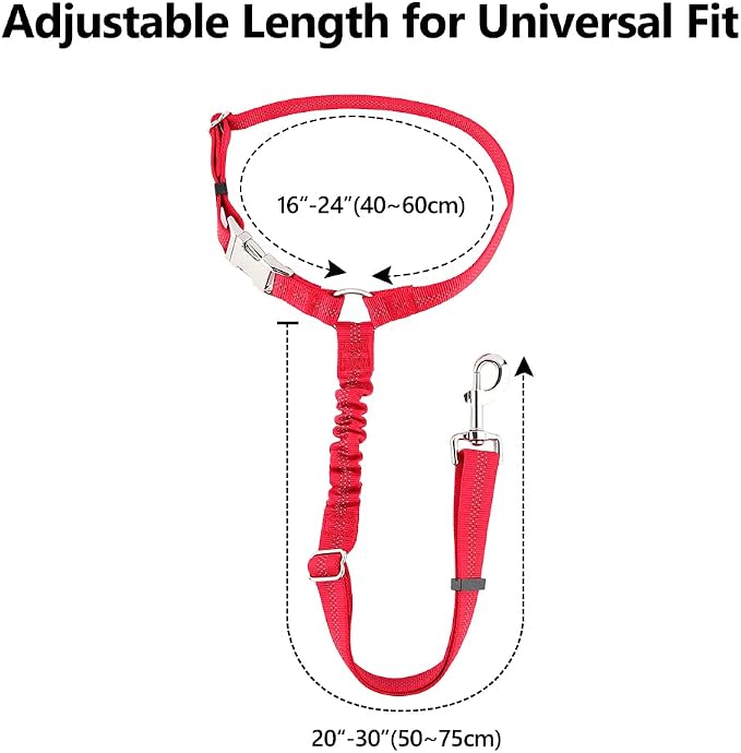 Plutus Pet Dog Seat Belt for Car Headrest, Reflective with Elastic Bungee | Adjustable Restraint for Safety, Vehicle Seatbelt Harness for Small Medium Large Dogs and Cats, Red