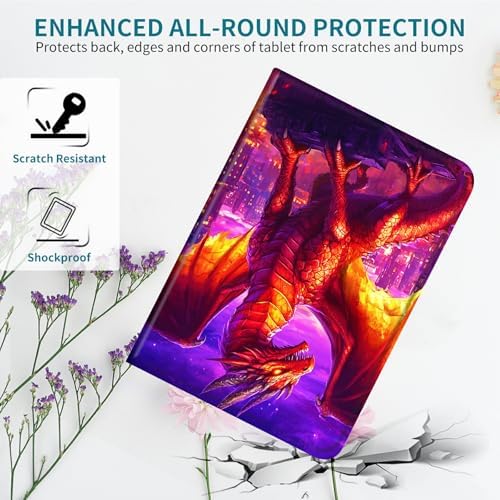 Case for Samsung Galaxy Tab S10 Plus 2024/S9 FE+/S9 Plus 12.4" 2023, 360 Degree Rotating Stand with Multi-Angle Vertical Shockproof Protective Shell for Women Men, Purple Red Dragon