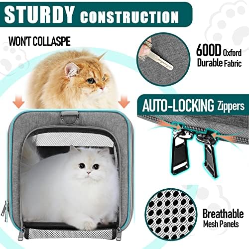 GAPZER Large Cat Carrier Soft, Collapsible Travel Pet Carry Bag, Small Dogs | Large Cats up to 20 lbs+ Maine Coon, Top Load Transport Small Puppy Dog Crate, Chihuahua Mini Dog 10lbs, Sturdy Mesh Grey