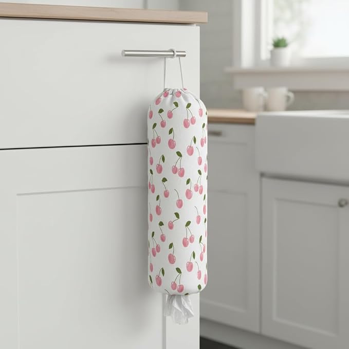 Plastic Bag Holder, Wall Mount Plastic Bag Organizer Dispenser Reusable Grocery Bag Organizer for Home Kitchen(Cherry)