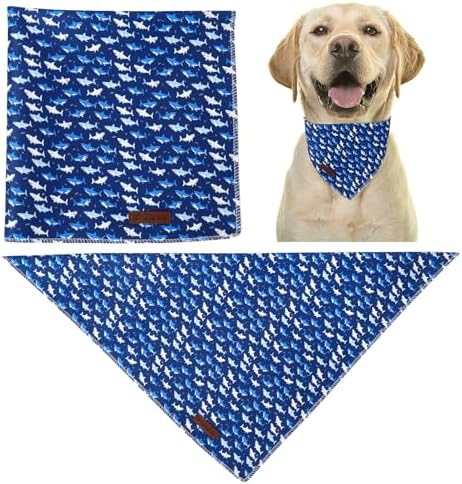 Blue Shark Dog Bandana, Spring Summer Puppy Bandana for Boy Male Dogs, Soft Cotton Pet Beach Triangle Bid Scarf Kerchief for Girl Boy Dogs or Cats