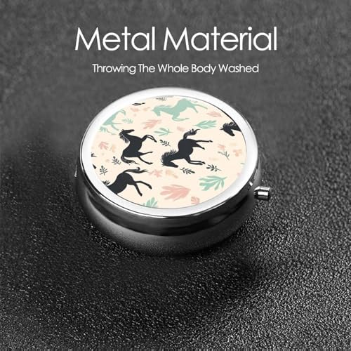 Pill Box 3 Compartment Medicine Pill Case for Pocket or Purse Mini Metal Pillcase Cute Horse Pill Holder Vitamin Organizer Portable Travel Pills Container to Hold Supplements Vitamins