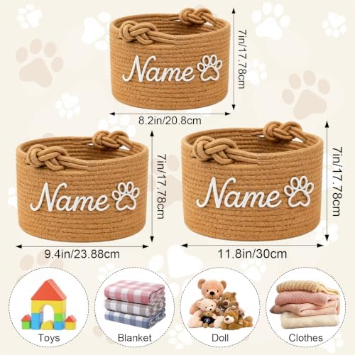Personalized Dog Toy Basket with Name, Custom Puppy Toy Basket Bins, Personalized Pet Toy Rope Basket for Dogs Birthday Gifts Basket, Unique Gift for Pet Lovers
