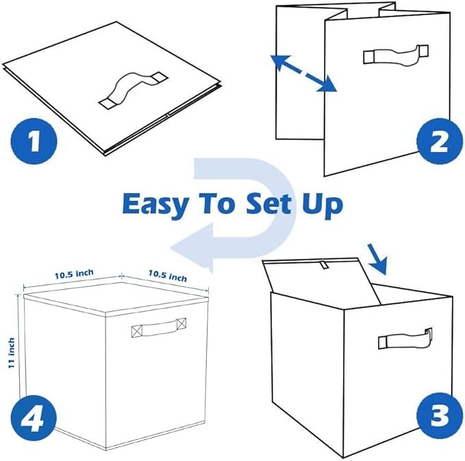 PowerKing Collapsible Storage Cubes, Farbic Storage Bins, Grey, 2 Pack | Sturdy, Lightweight, Easy Pull Handle, Closet & Shelf Organizer, Clothes and Toys Storage, 10.5'' x 11'' x 10.5''